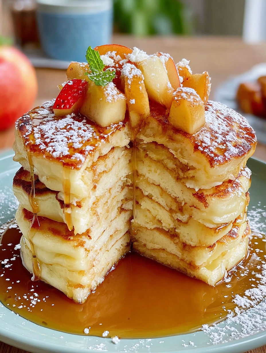 A stack of apple ring pancakes on a plate.