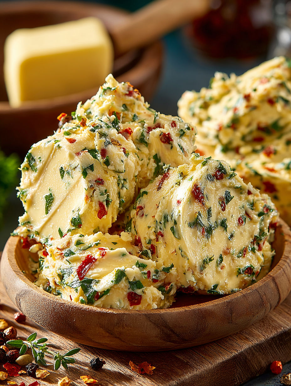 A bowl of butter with red peppers.