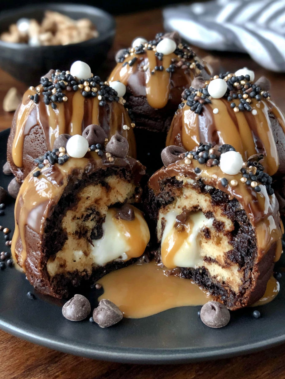 Chocolate chip brownie bombs on a plate.