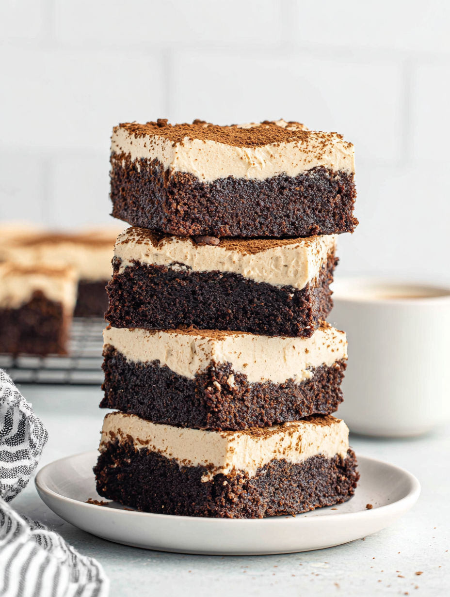 Three layers of mocha brownies with cafe latte frosting.