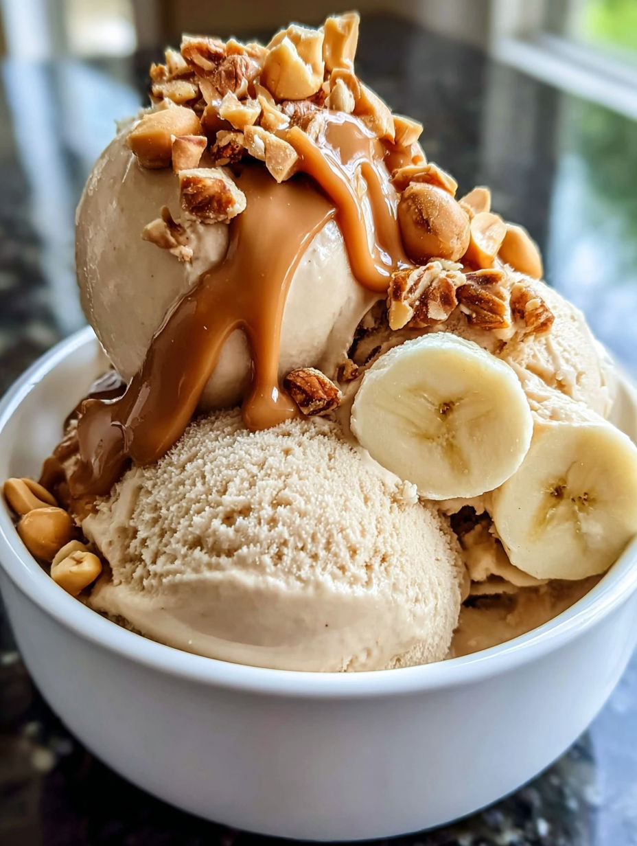 A bowl of peanut butter greek frozen yogurt.