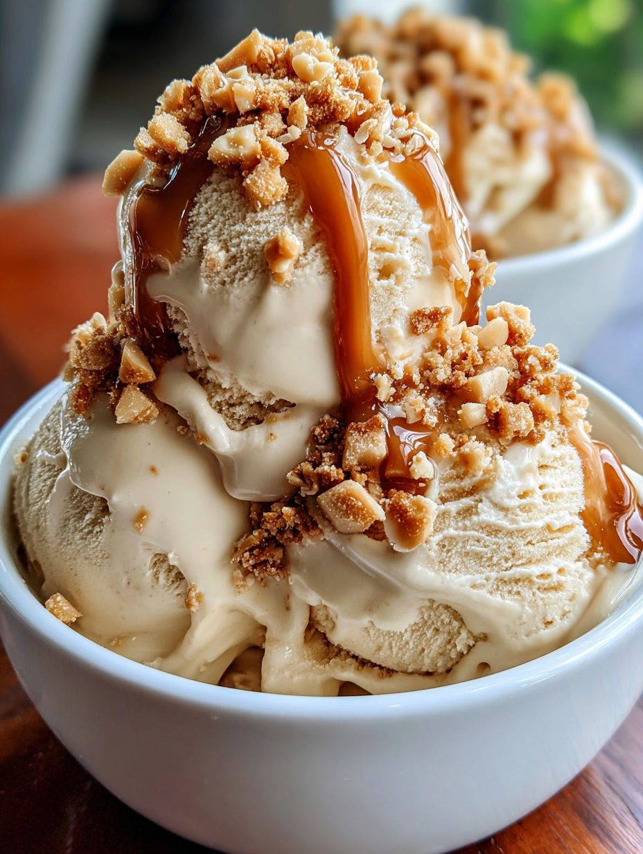 A bowl of peanut butter greek frozen yogurt.