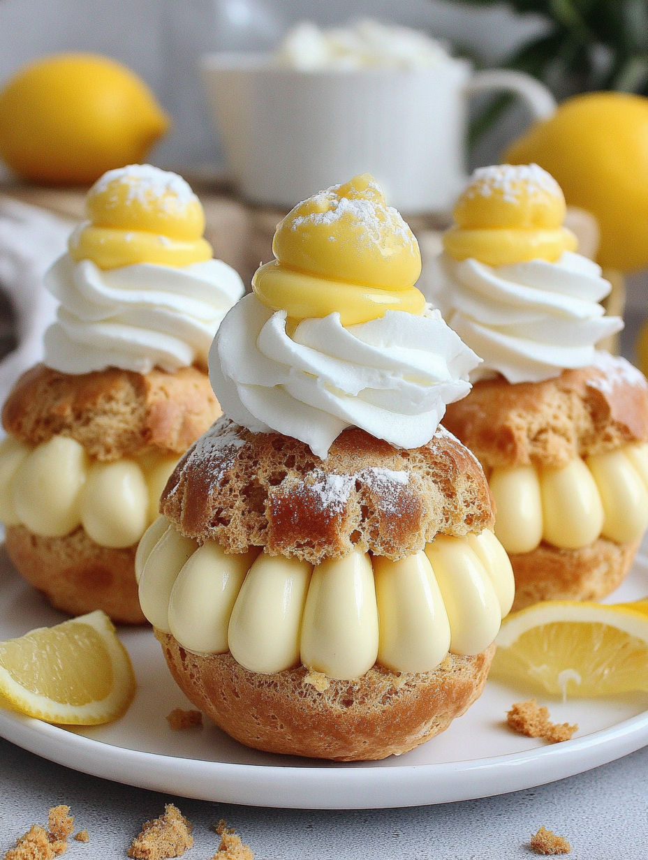 Lemon cream puffs with white icing.