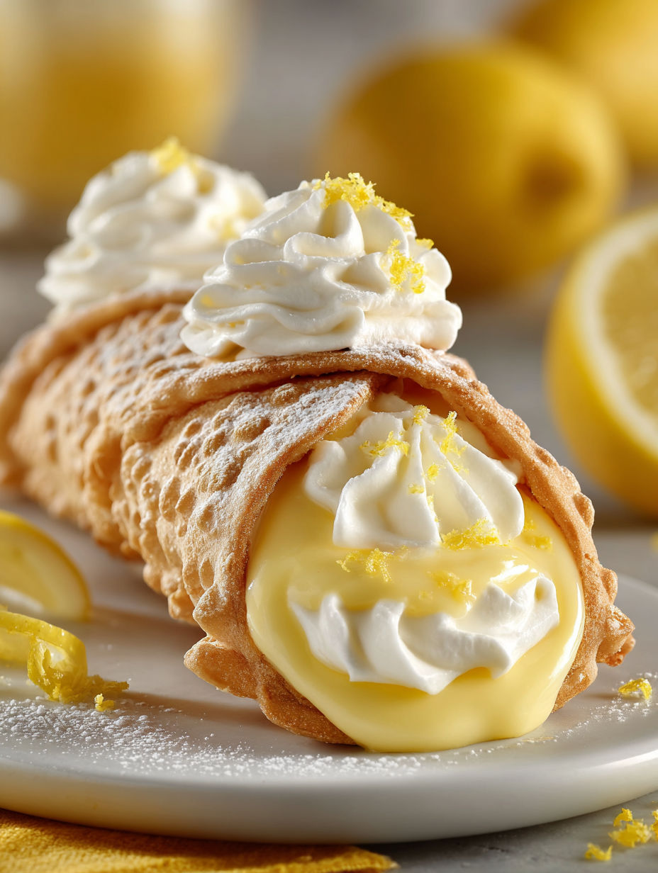 A slice of lemon meringue pie cannoli.