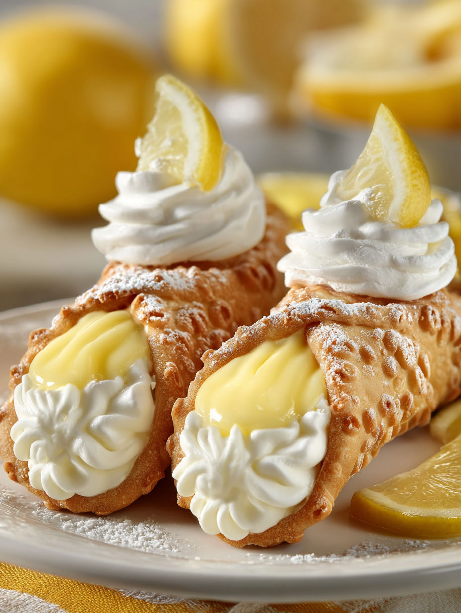 A dessert with lemon and whipped cream.