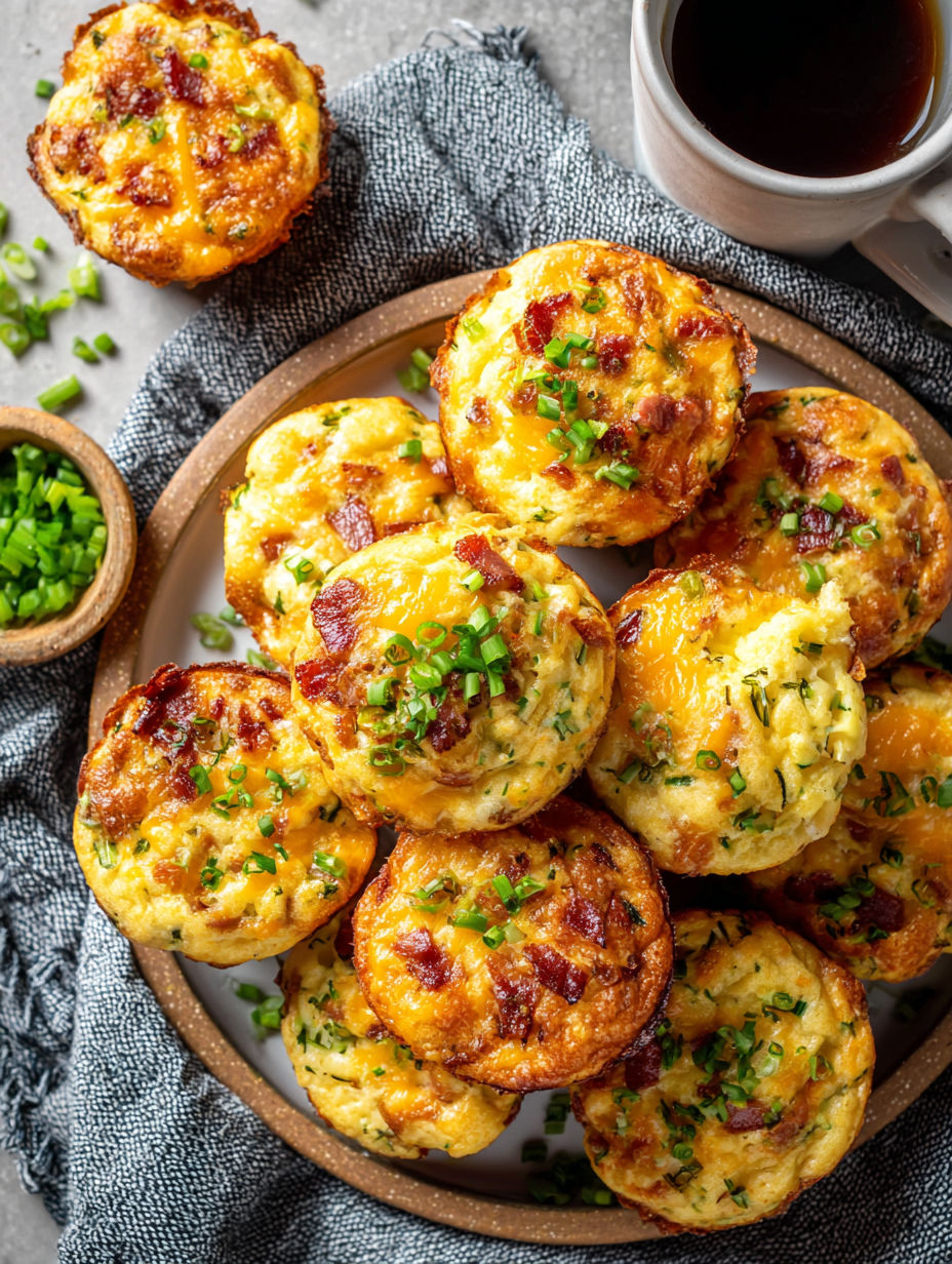 A plate of ham and cheese breakfast muffins.