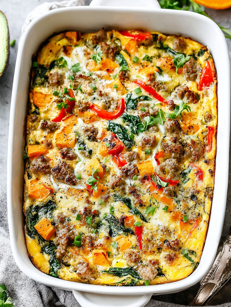 A delicious sweet potato breakfast casserole.