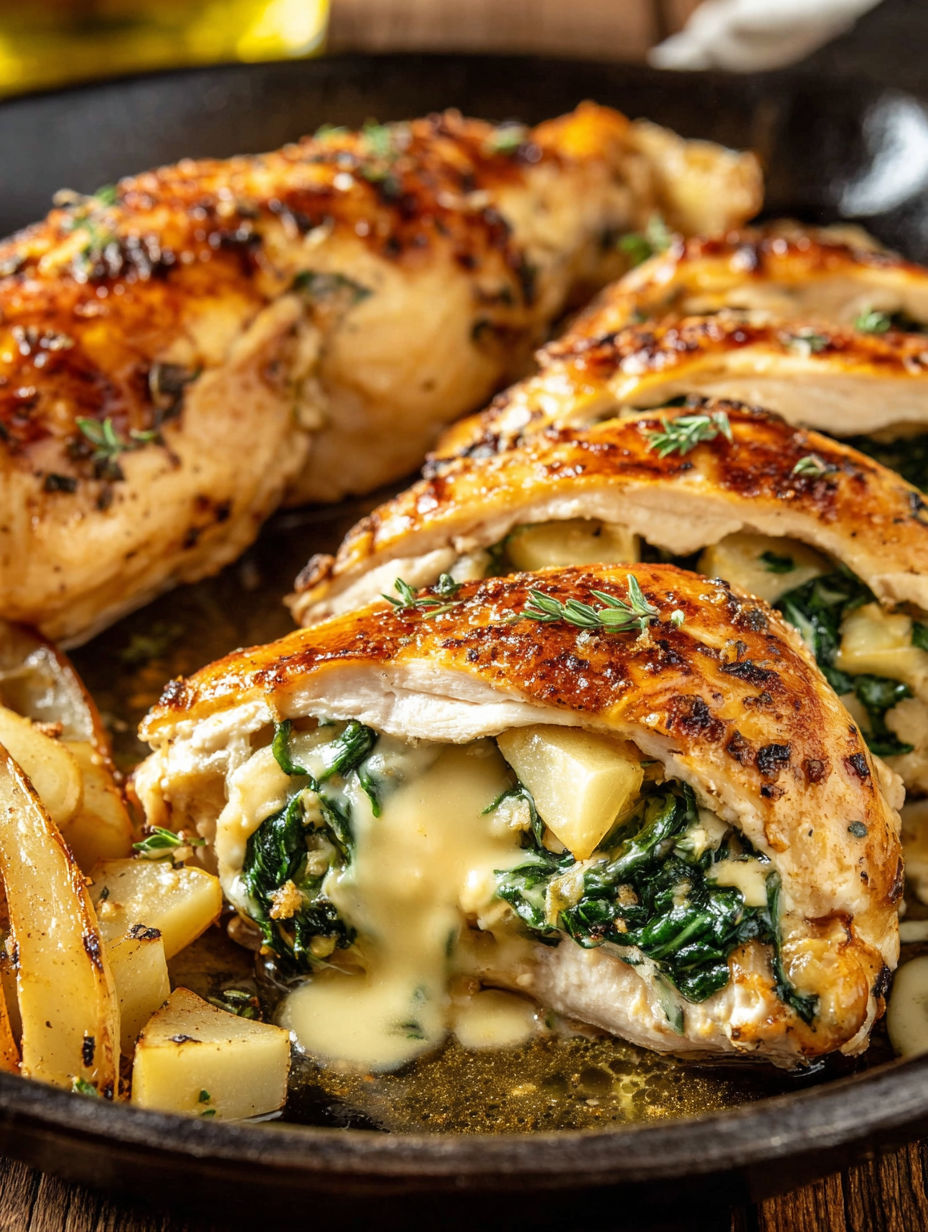 Stuffed chicken with apple and brie.