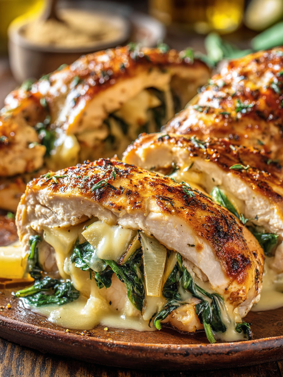 A stuffed chicken with apple and brie.
