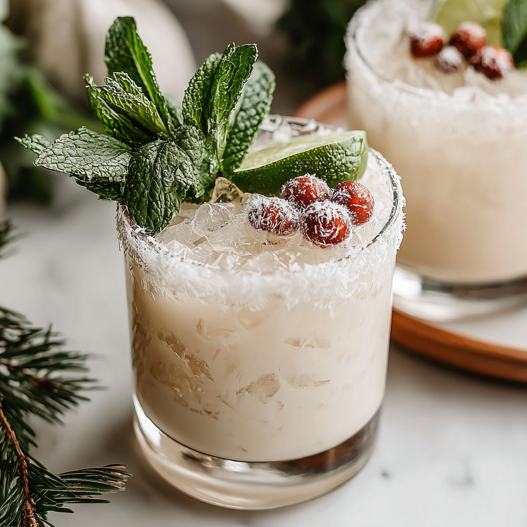 Two glasses of white Christmas mojito.