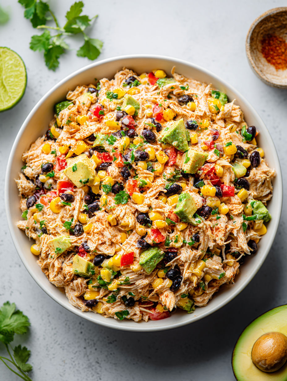 A bowl of food with corn, tomatoes, and black beans.