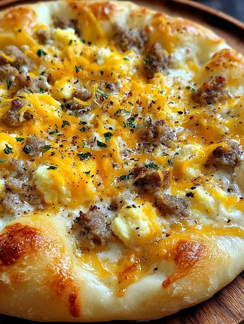 A pizza with sausage and cheese on top.