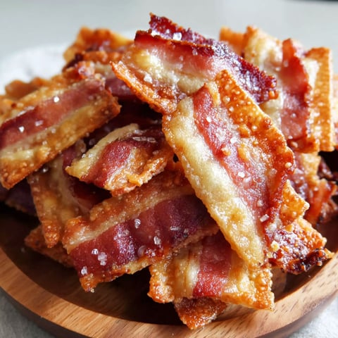 Bacon Crackers on a wooden tray.
