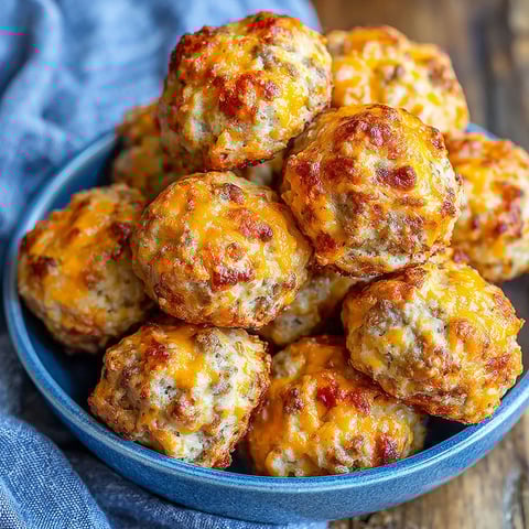 A plate of cheesy sausage balls.