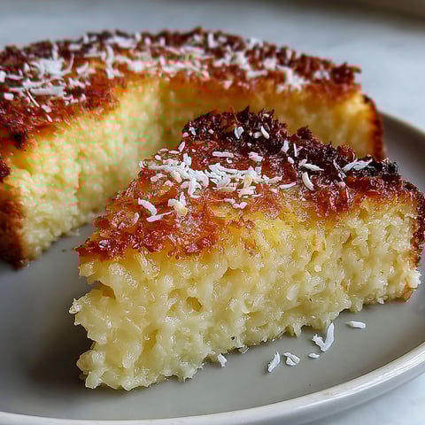 A slice of crustless coconut pie dessert.