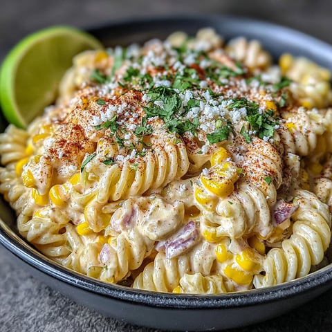 A bowl of Mexican street corn pasta salad.