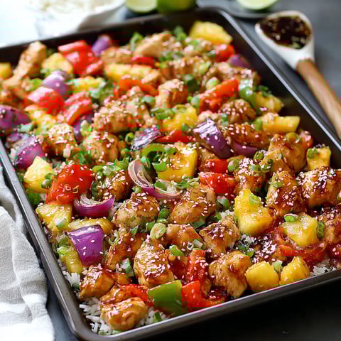 A pan of chicken with rice and vegetables.