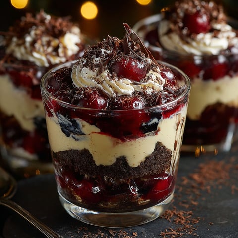 A glass of Black Forest Trifle for Christmas.