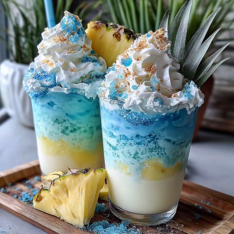 Two Ocean Love Colada Frappuccino drinks with pineapple and coconut.