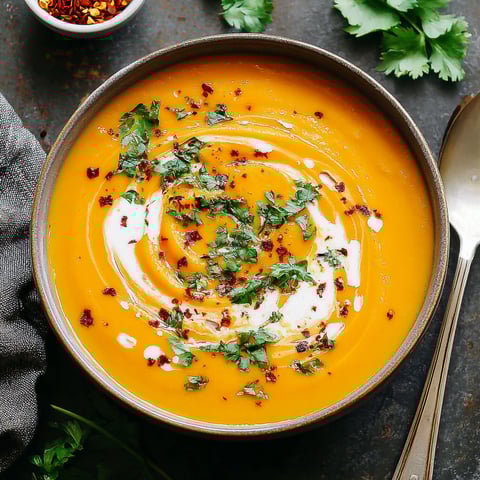 A bowl of soup with spices and herbs.