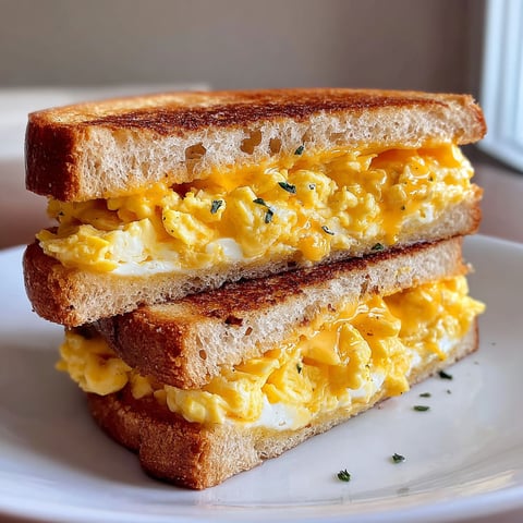 A grilled cheese sandwich with eggs on top.