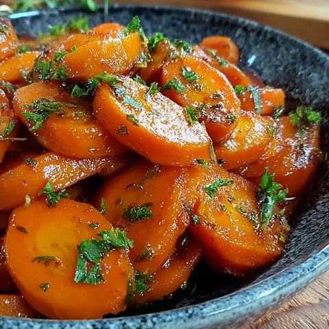A bowl of sliced carrots with herbs on top.