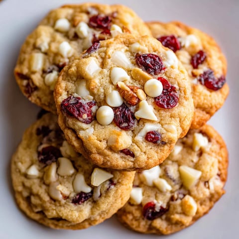 A plate of white chocolate cranberry cookies.
