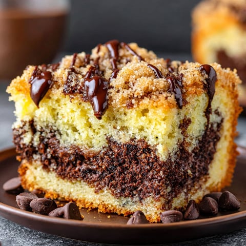 A slice of chocolate chip coffee cake.