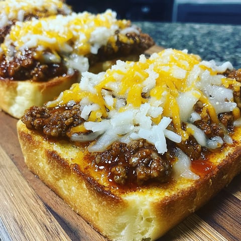 A cheesy sloppy joe garlic toast.