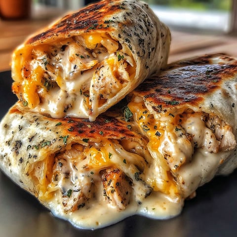 Two cheesy garlic chicken wraps.