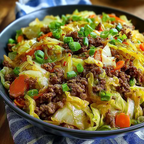 A bowl of Chinese beef and cabbage stir fry.