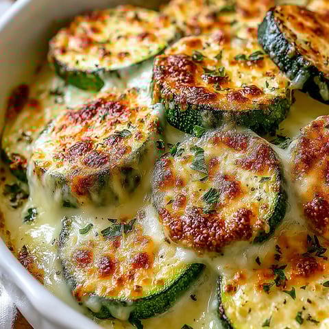 A dish of baked zucchini with cheese.