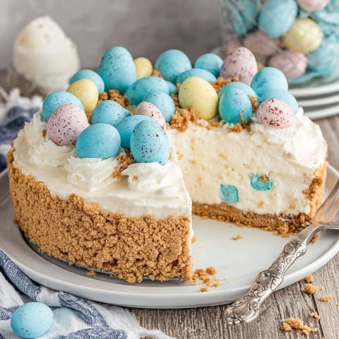 A slice of Easter Egg Cheesecake.