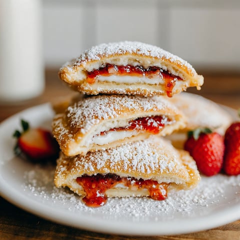 A plate of fried uncrustables with strawberries.