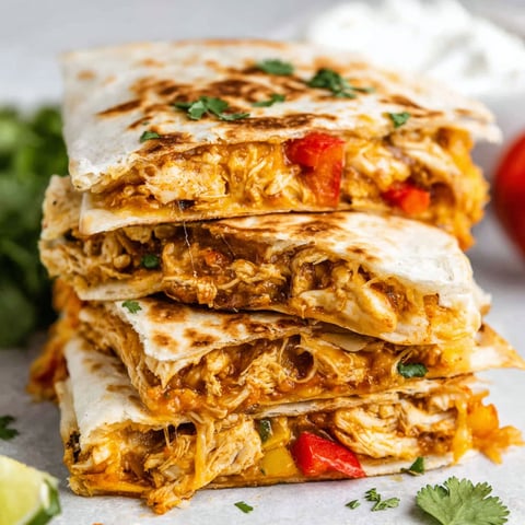 A stack of chicken quesadillas.