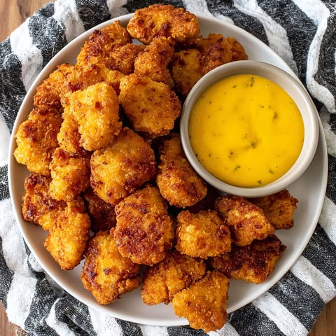 A plate of chicken nuggets with a side of ranch dressing.