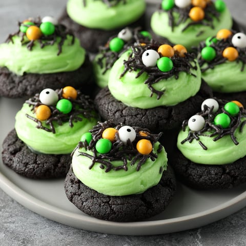 A plate of cookies with green and yellow decorations.
