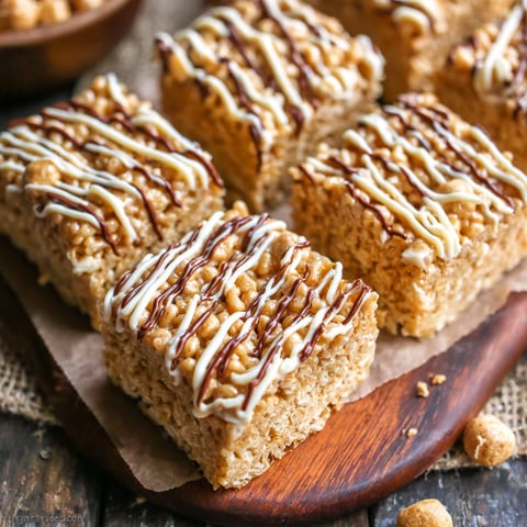A plate of peanut butter rice krispie treats.
