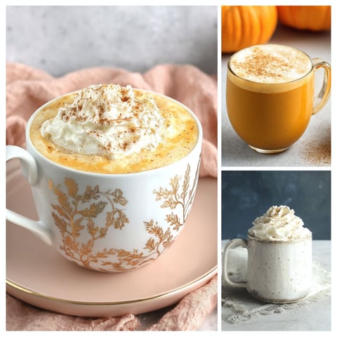 A collage of four pictures of pumpkin spice milk.