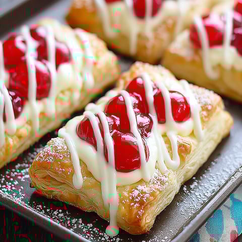 A plate of cherry cream cheese danishes.
