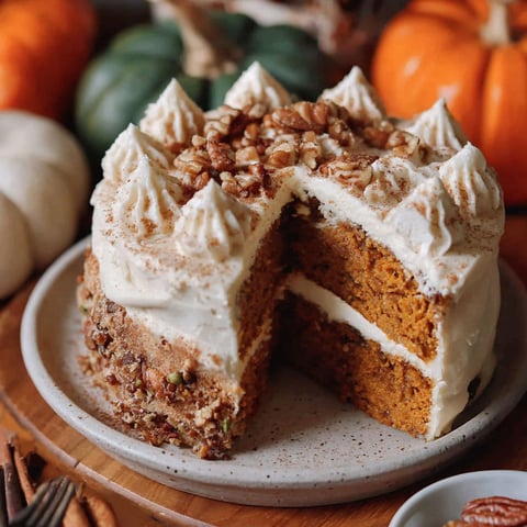 A slice of vegan pumpkin spice cake.