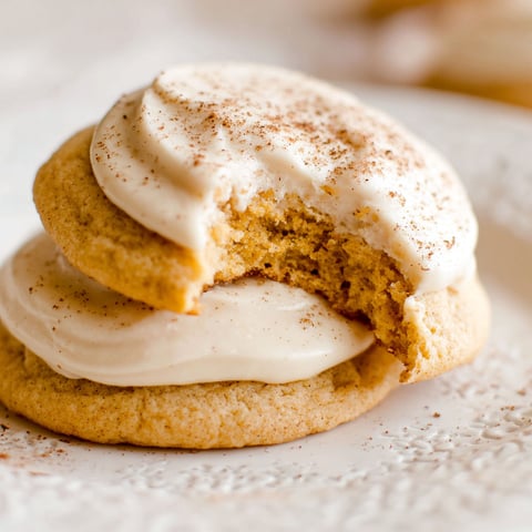 A pumpkin spice sugar cookie with cream cheese frosting.