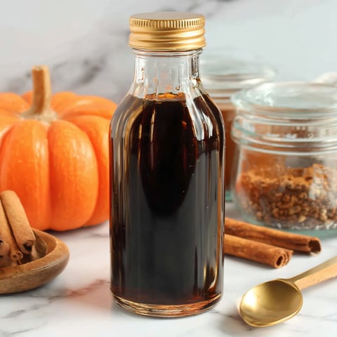 A bottle of Starbucks Pumpkin Spice Coffee Syrup.