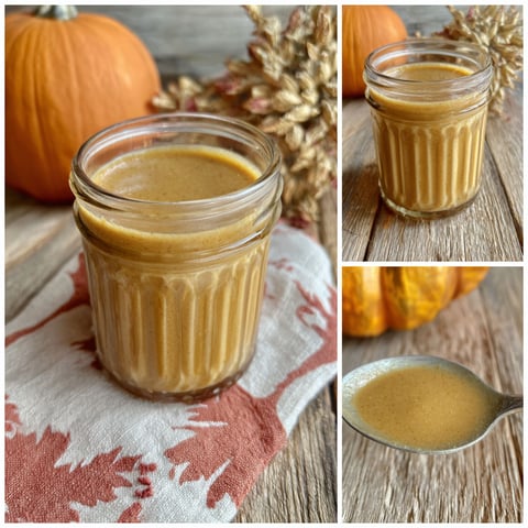 A jar of pumpkin pie sauce on a table.