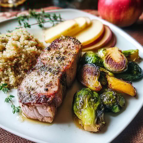 A plate of food with meat, vegetables, and fruit.