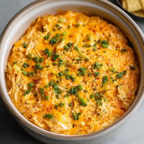 A bowl of cheesy buffalo chicken dip.