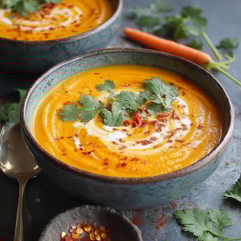 A bowl of spicy carrot ginger soup.