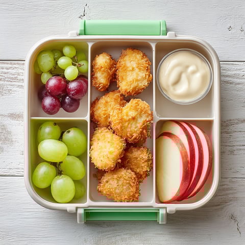 A chicken nugget bento box for kids.