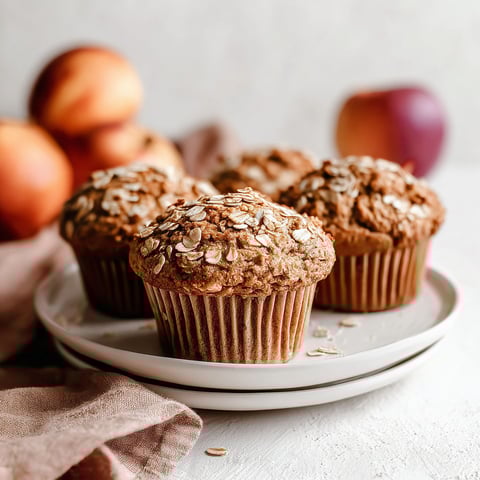 Three muffins with oatmeal and apple toppings.