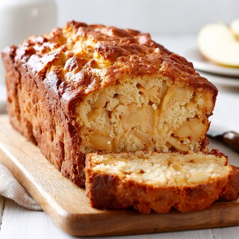A slice of apple bread on a cutting board.